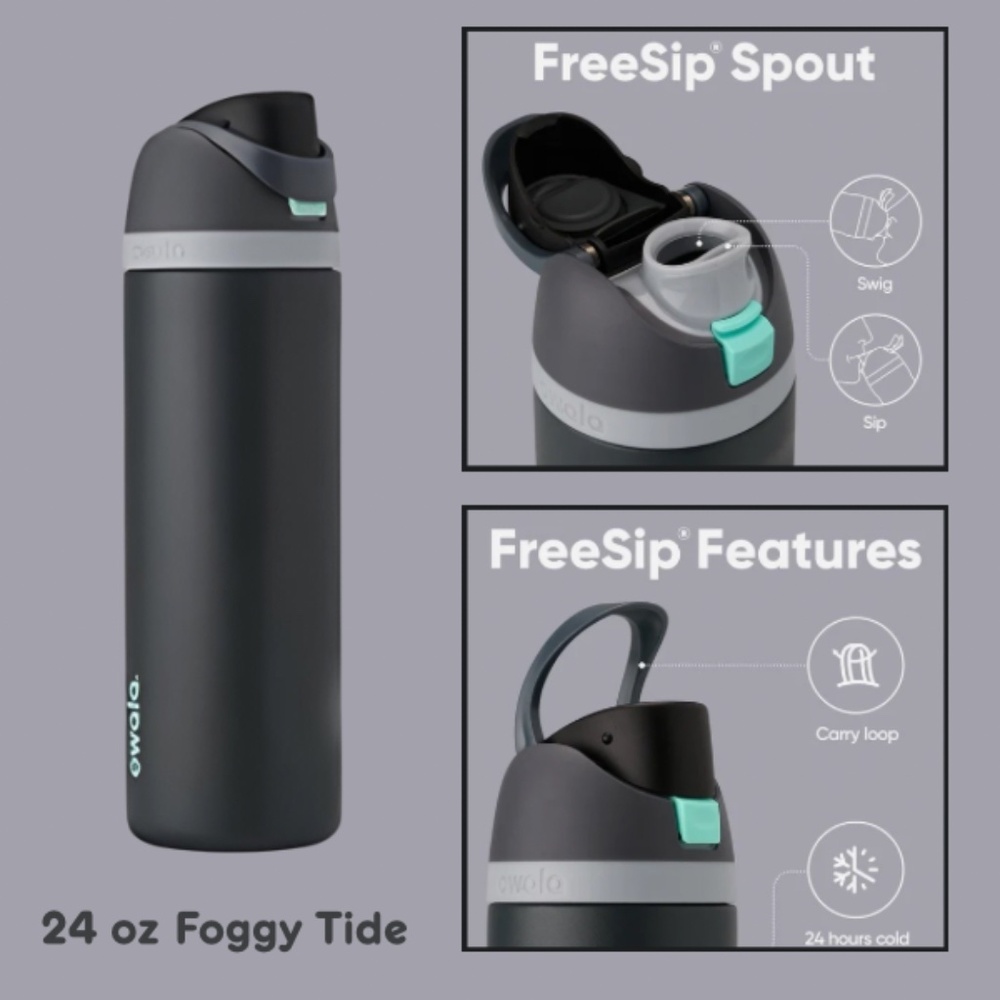 Authentic  24oz Free Sip Owala- Foggy Tide